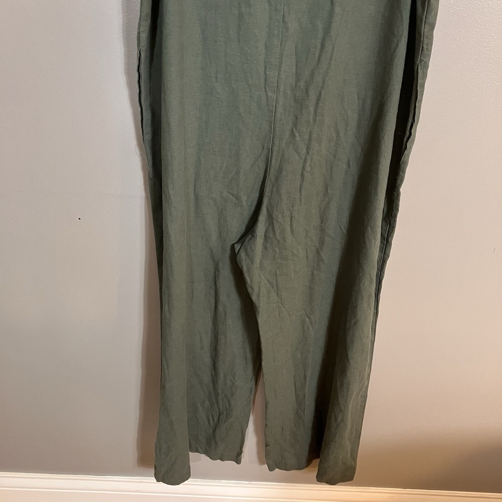 Universal Thread Jumpsuit Womens Medium Green Boho Linen Blend Wide Leg V-Neck - Picture 8 of 13